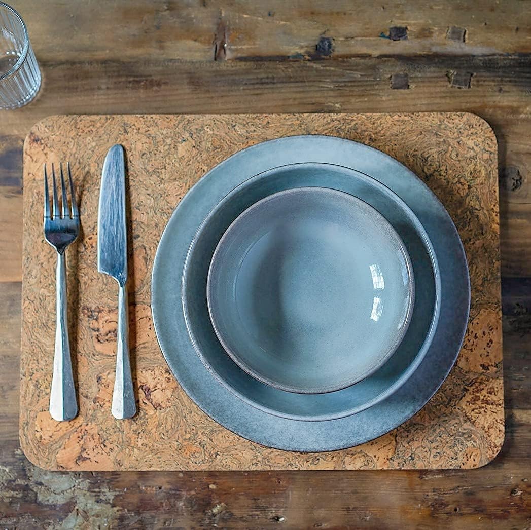 12pc Stoneware Dinner Set Grey Nordic Plates Bowls Microwave Dishwasher Safe