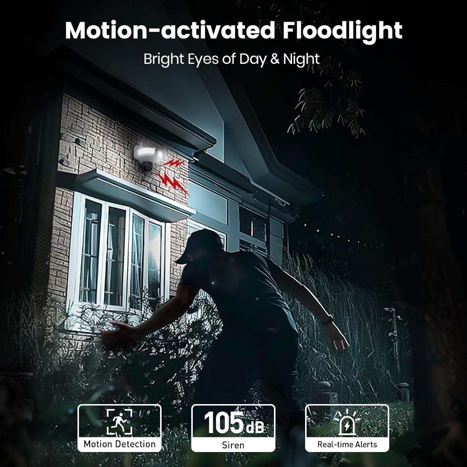 3K Floodlight Security Camera 360° PTZ 24/7 Recording WiFi CCTV
