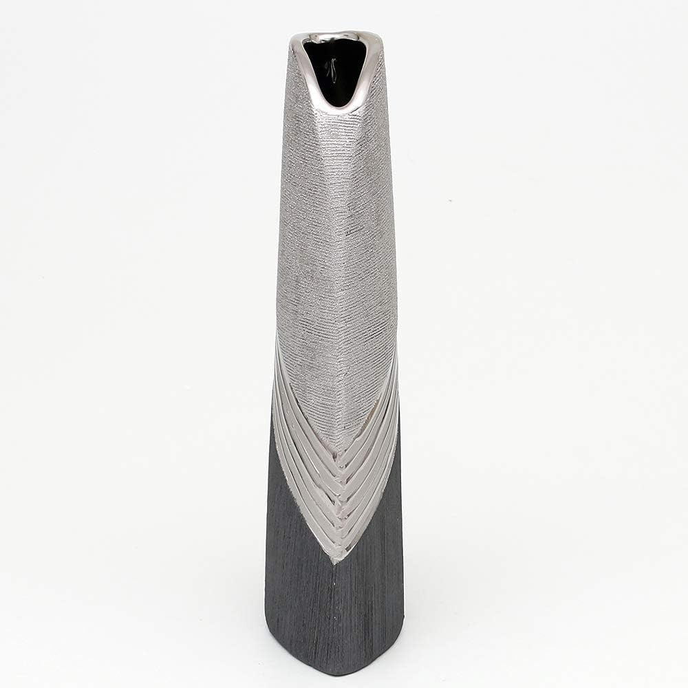 Modern Ceramic Floor Vase 34cm Silver Grey Tall Decorative Home Decor