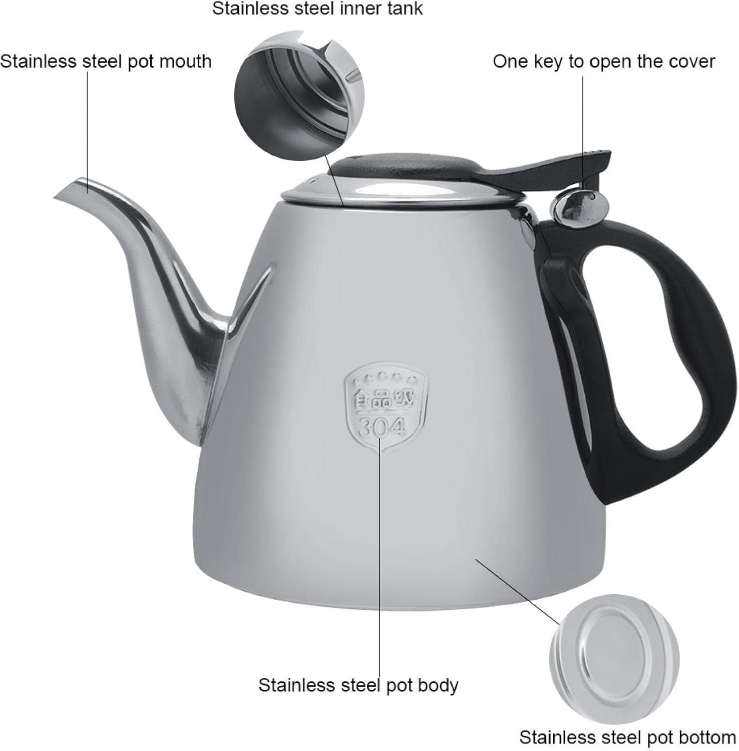 1.2L Stainless Steel Teapot with Infuser Stovetop Tea Coffee Kettle