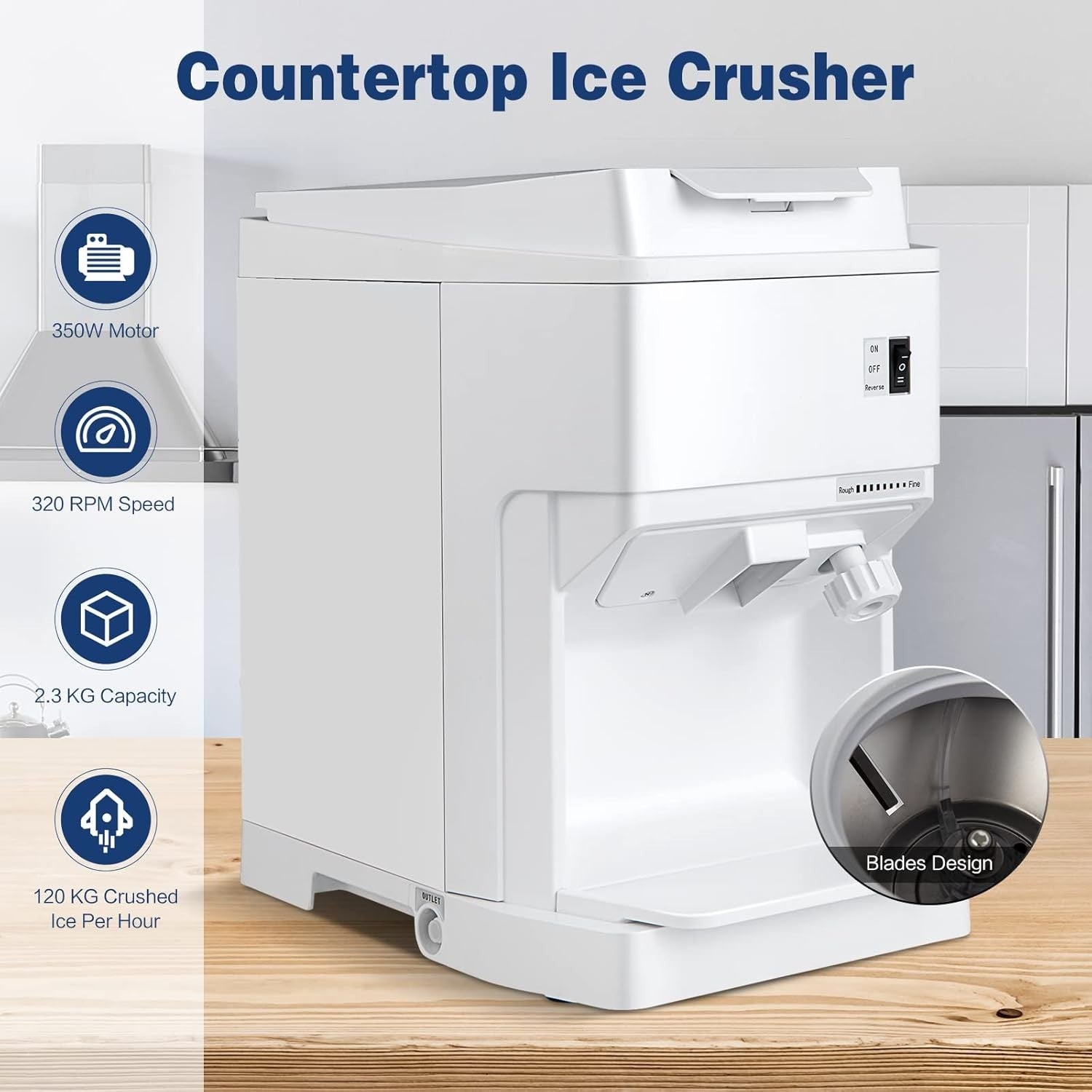 Commercial Ice Shaver 350W Snow Cone Machine 120kg/h Adjustable