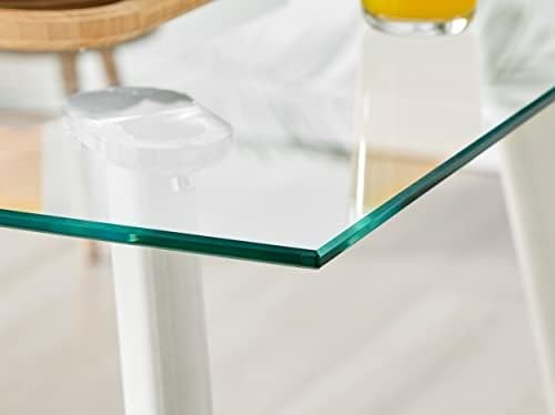 Square Glass Dining Table 80cm White Metal Legs Modern Industrial 4-Seater