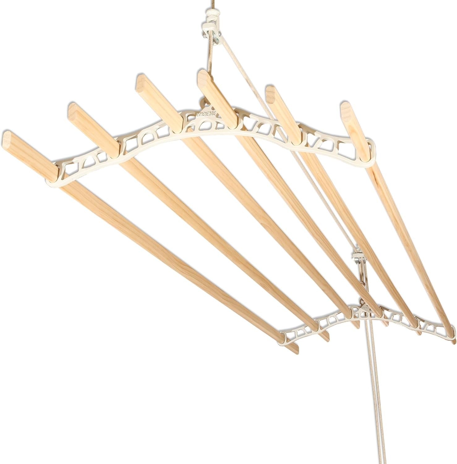 Ceiling Pulley Clothes Airer 6 Lath Wooden Laundry Rack 1.6m White