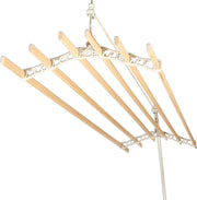 Ceiling Pulley Clothes Airer 6 Lath Wooden Laundry Rack 1.6m White