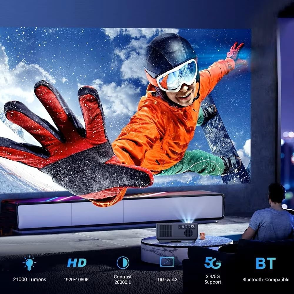 Full HD 1080P Android Projector 30000 Lumens WiFi Bluetooth 300"