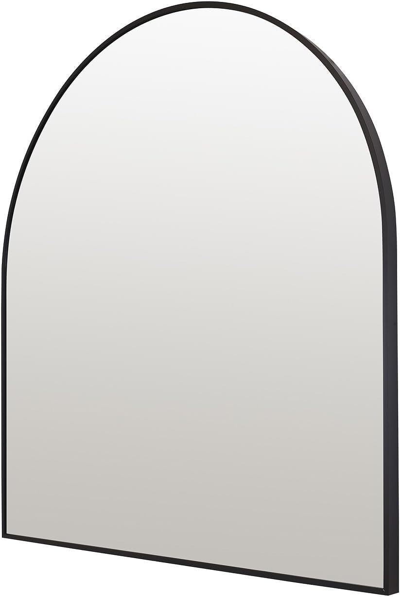 Modern Arched Black Over Mantel Mirror 80x85cm Aluminium Frame Bathroom