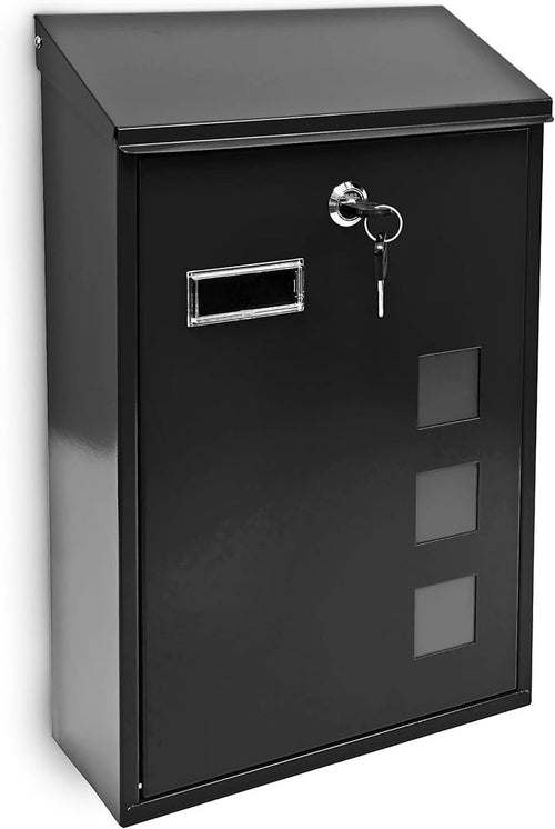 Secure Wall Mounted Mailbox Black Metal Lockable Post Box 25x40cm Modern Design