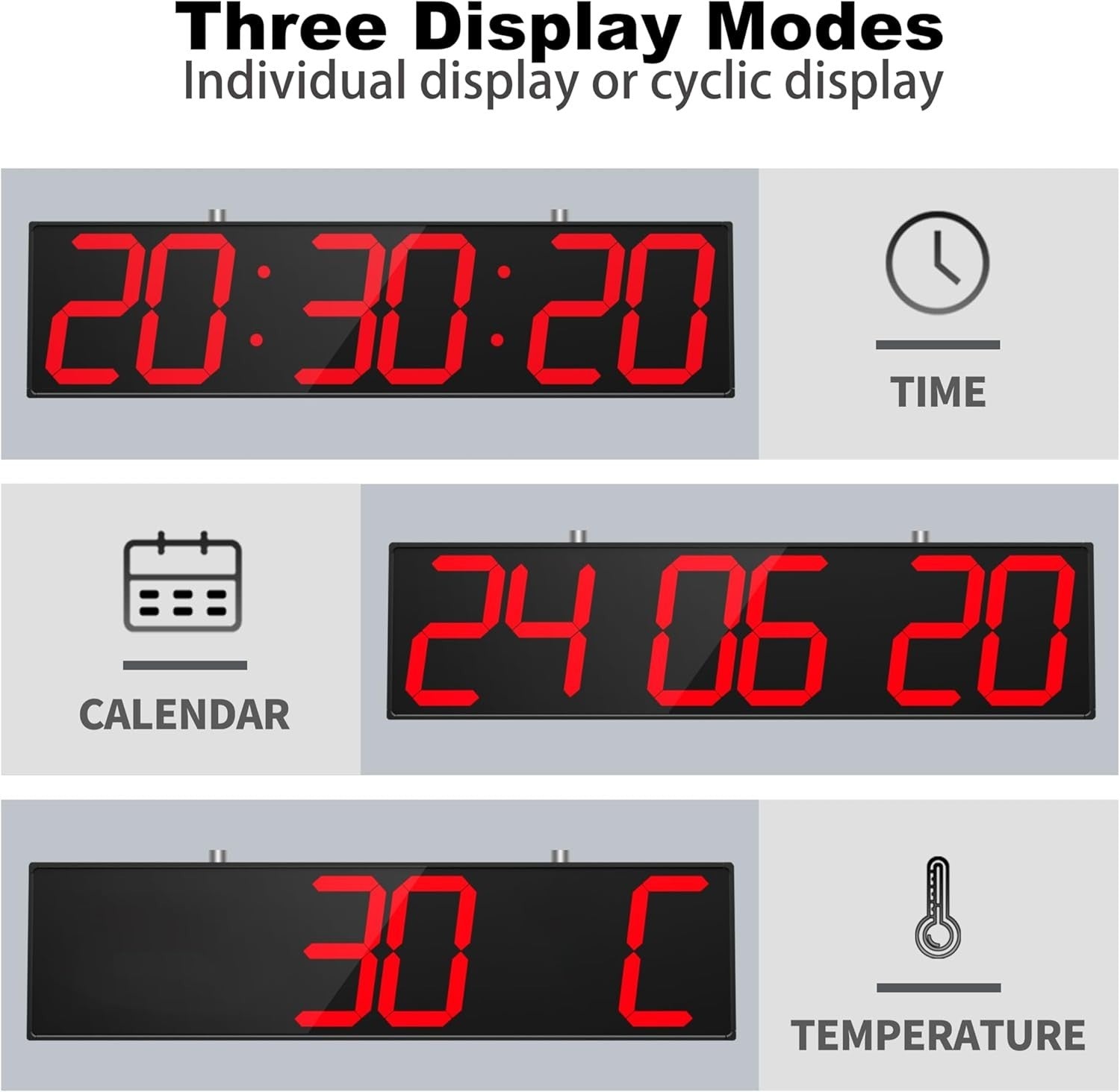 Large LED Wall Clock Double Sided Digital Timer Temp Date Display 28"