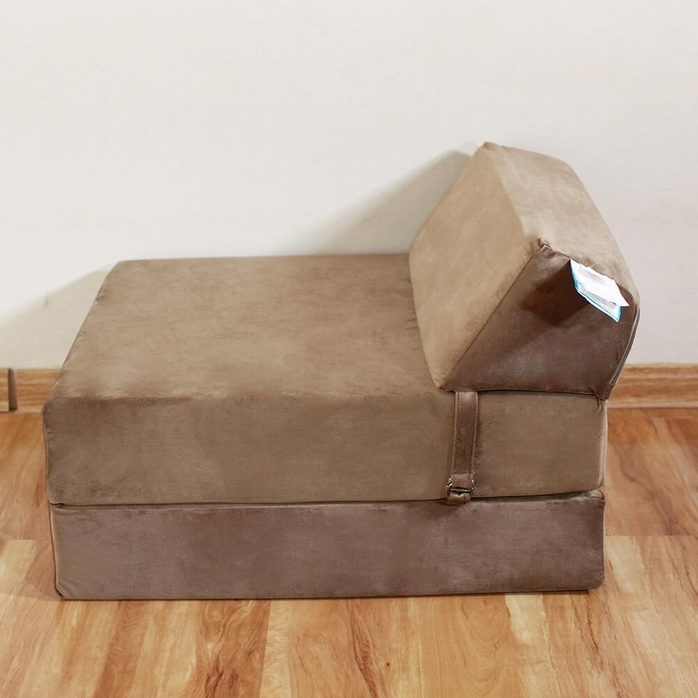 Fold Out Sofa Bed Chair Sleeper Futon Double Z Bed Small Space Brown