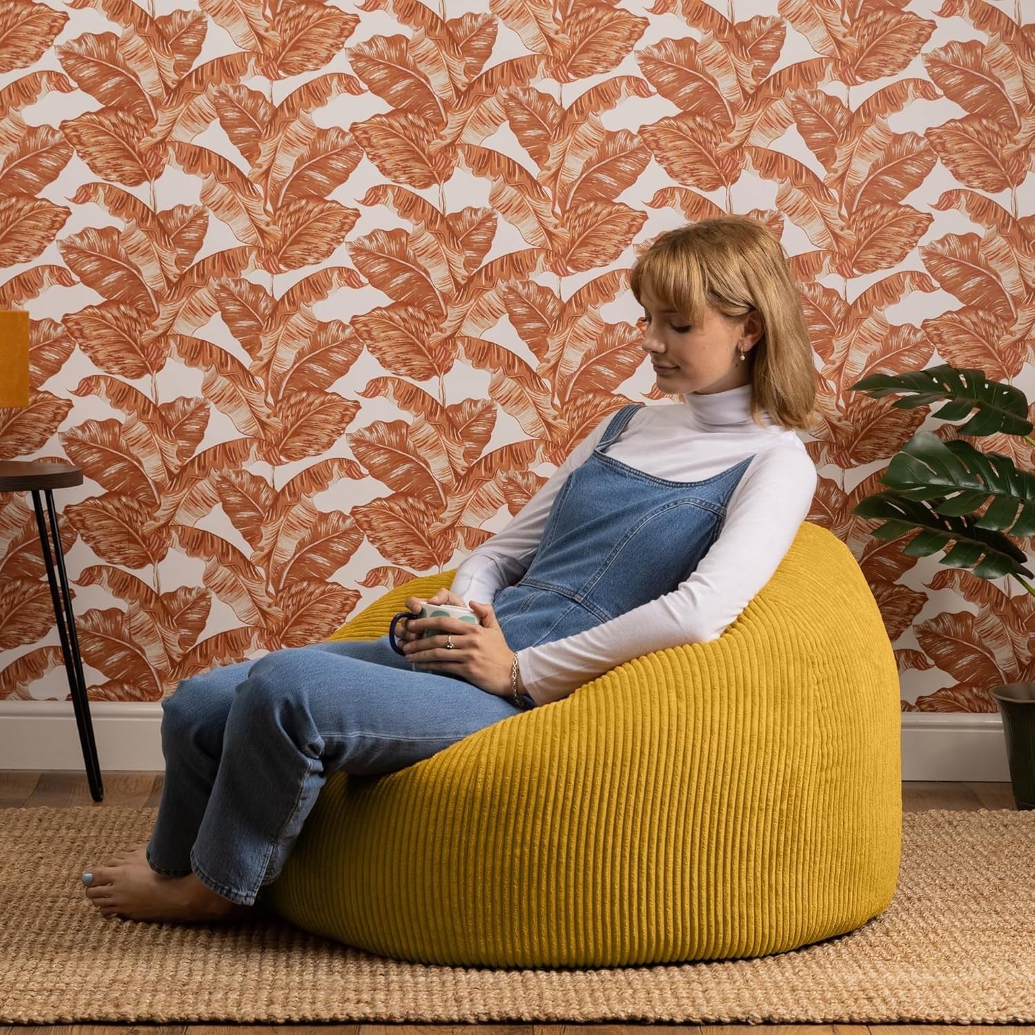 2x Corduroy Bean Bag Chairs Adult Large Comfy Sofa Seat Ochre Yellow