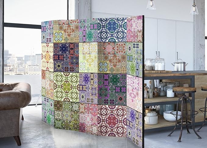 Colourful Mosaic 5-Panel Folding Privacy Screen 225×172cm Room Divider