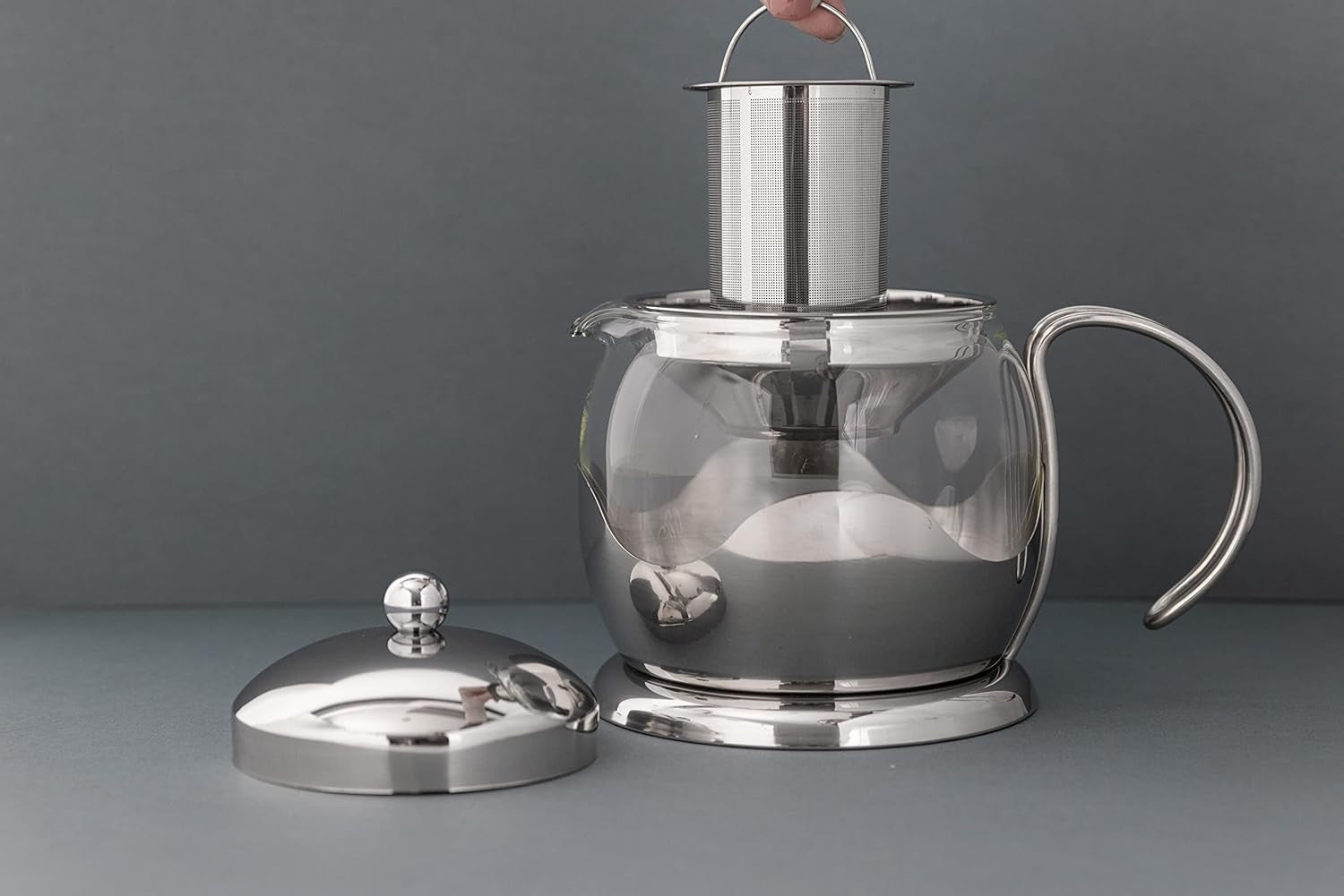 Glass Teapot 1L Loose Leaf Tea Pot with Infuser Borosilicate Silver