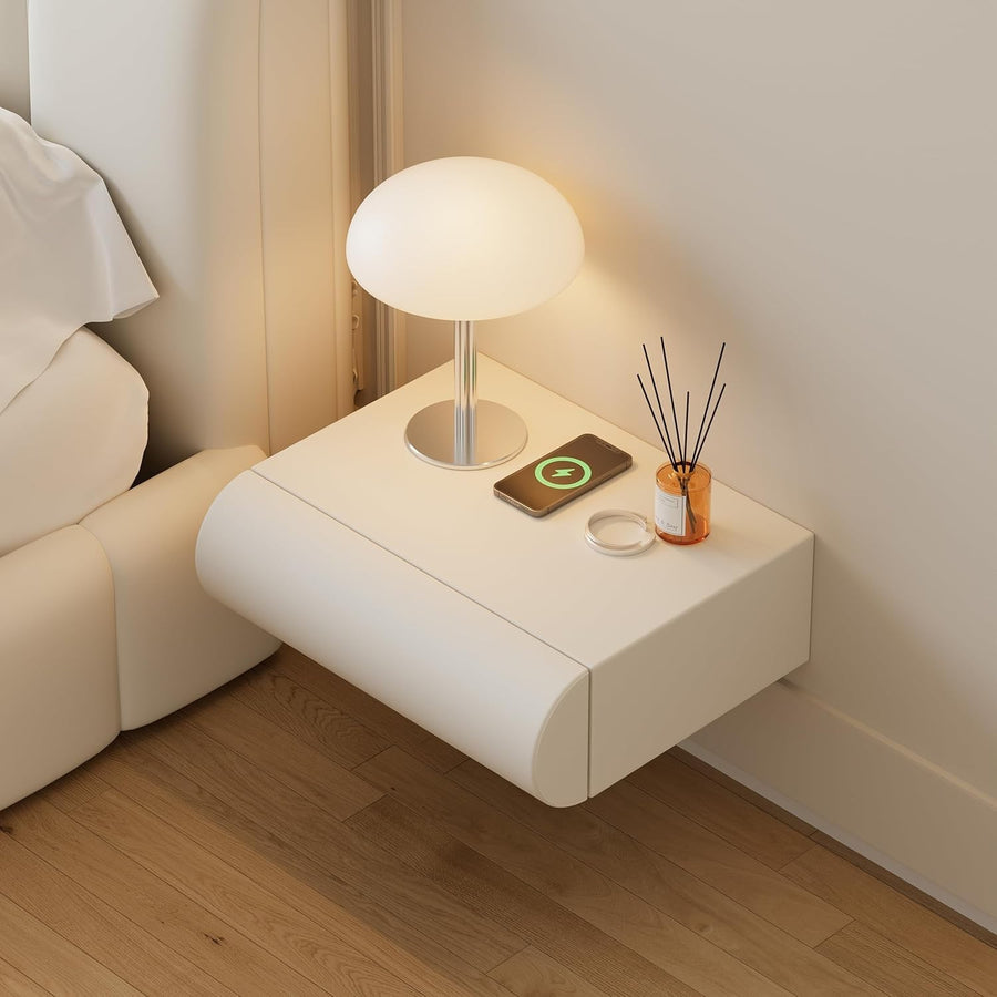 Modern Floating Bedside Table with Wireless Charger USB Type-C & 2 Drawers