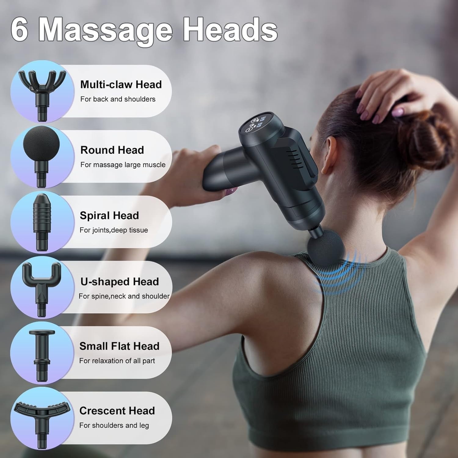 Deep Tissue Massage Gun 99 Speeds LCD Touch Screen 6 Heads Muscle Relief