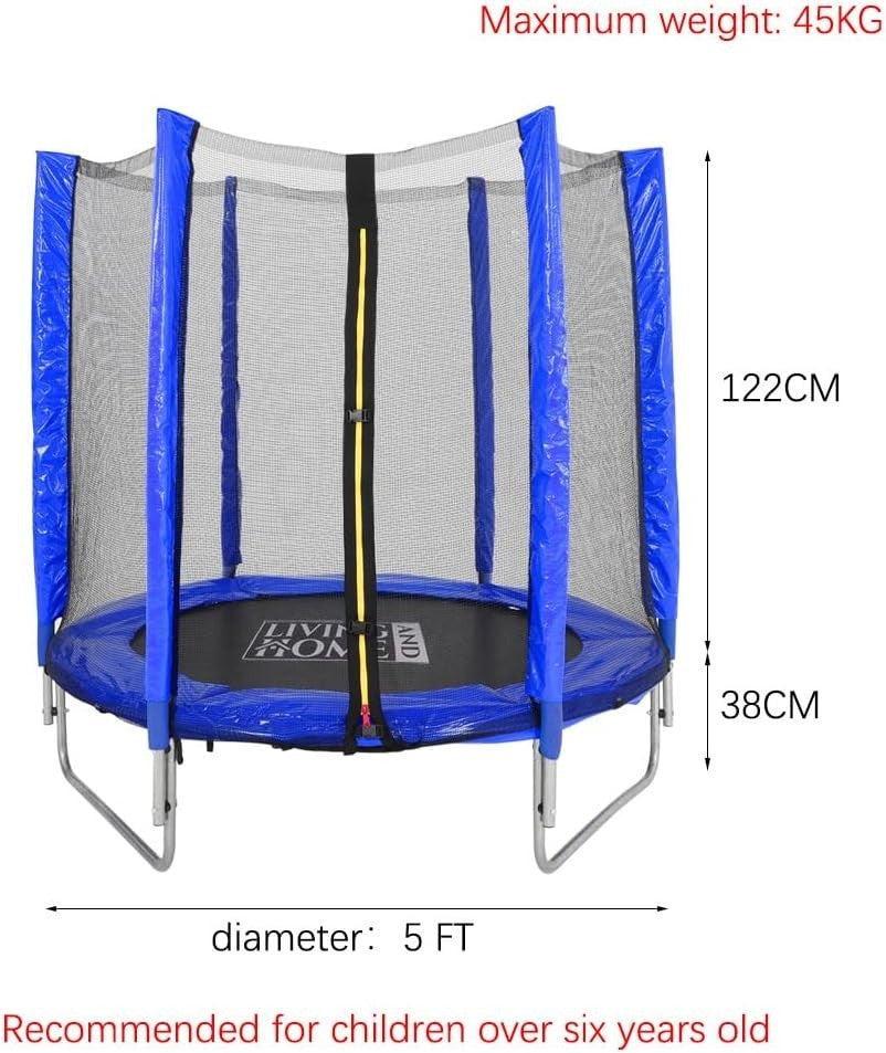 5FT Kids Trampoline with Safety Enclosure Dual Zip Indoor Outdoor Blue