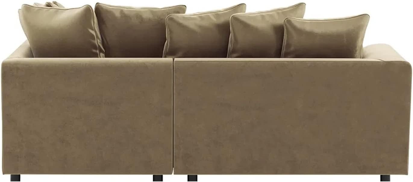 Beige Velvet Corner Sofa 4 Seater L Shape | Full Foam Cushions RH Chaise