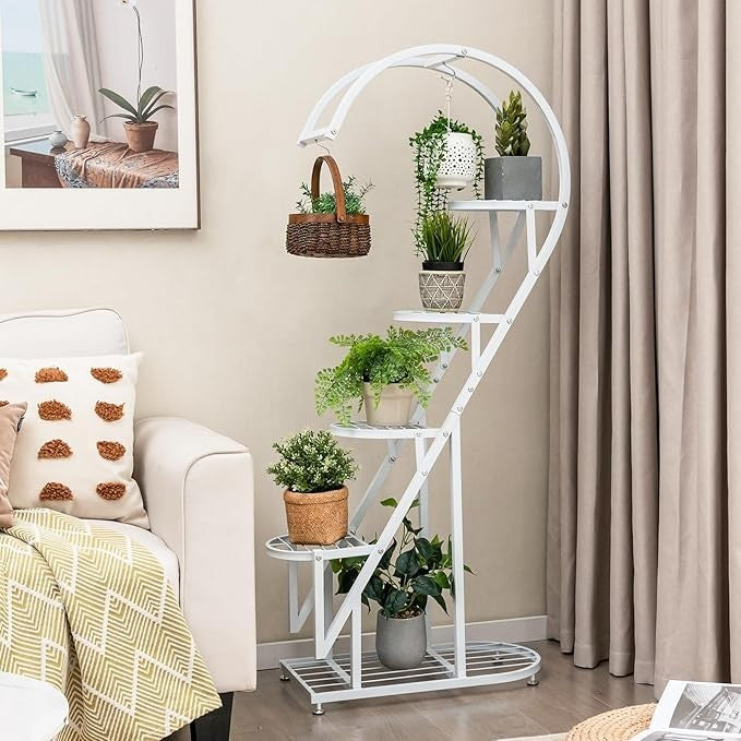 5 Tier Heart Shaped Metal Plant Stand Indoor Outdoor Flower Shelf Display Rack