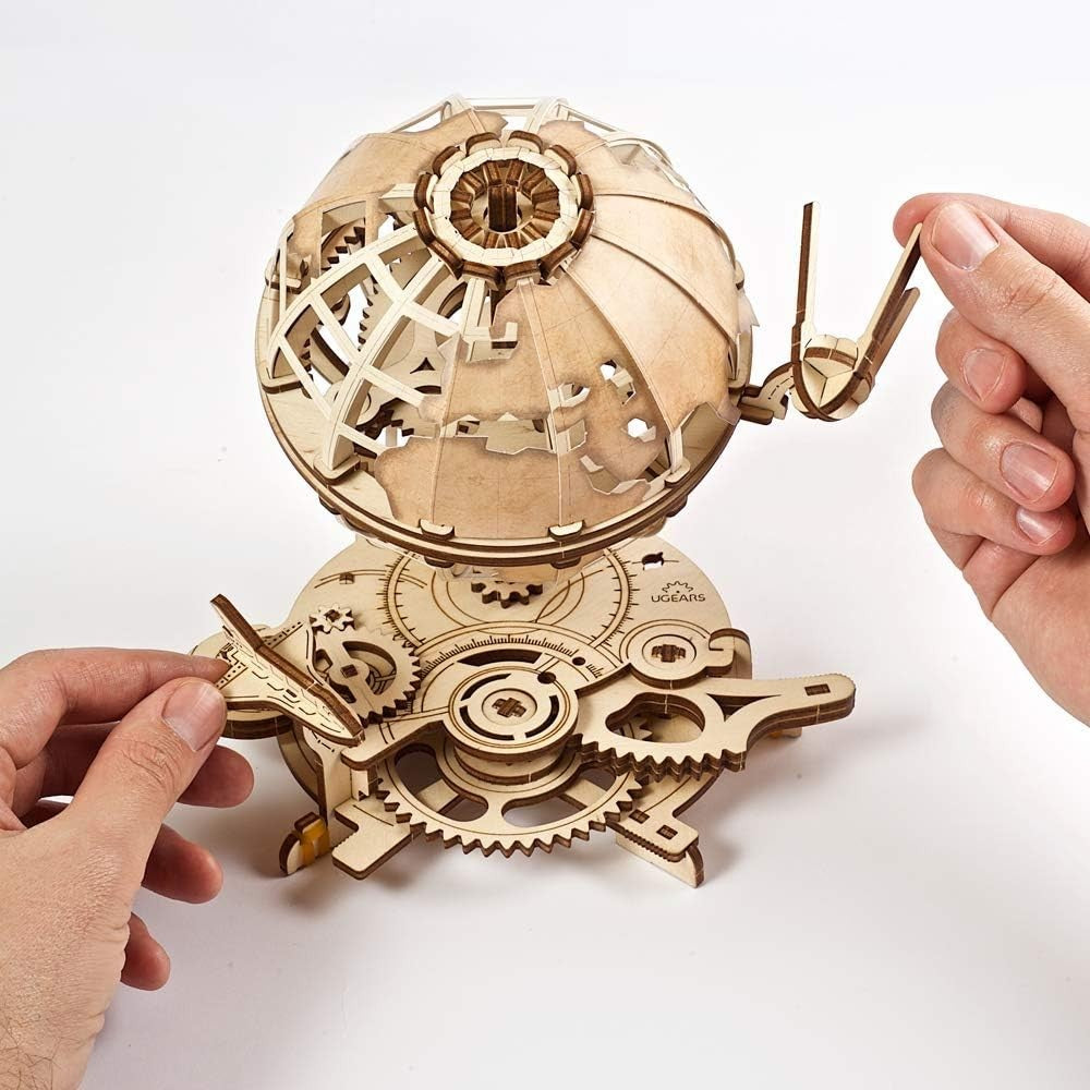 3D Wooden Earth Globe Puzzle Kit with Rotating Satellites - 184 Pieces