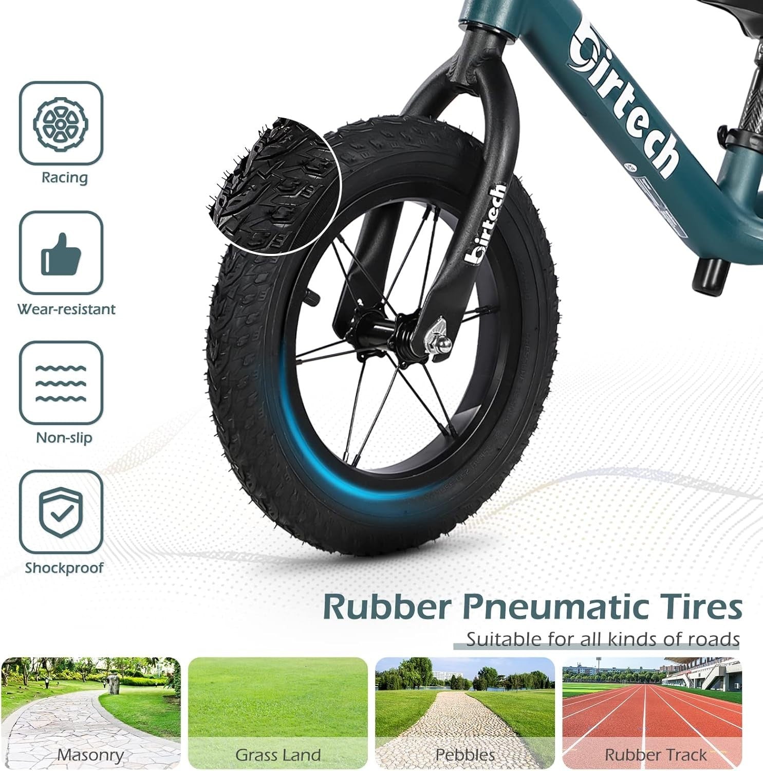 12" Kids Balance Bike Air Tires Adjustable Seat Toddler Training Bike