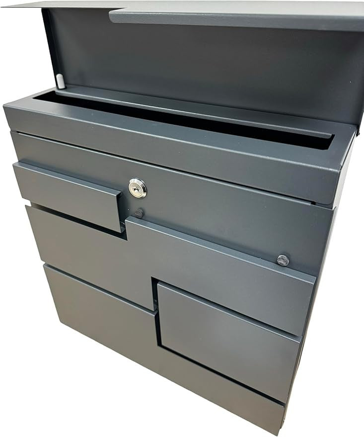 Modern Grey Wall Mounted Post Box Lockable Waterproof Mailbox Secure Durable