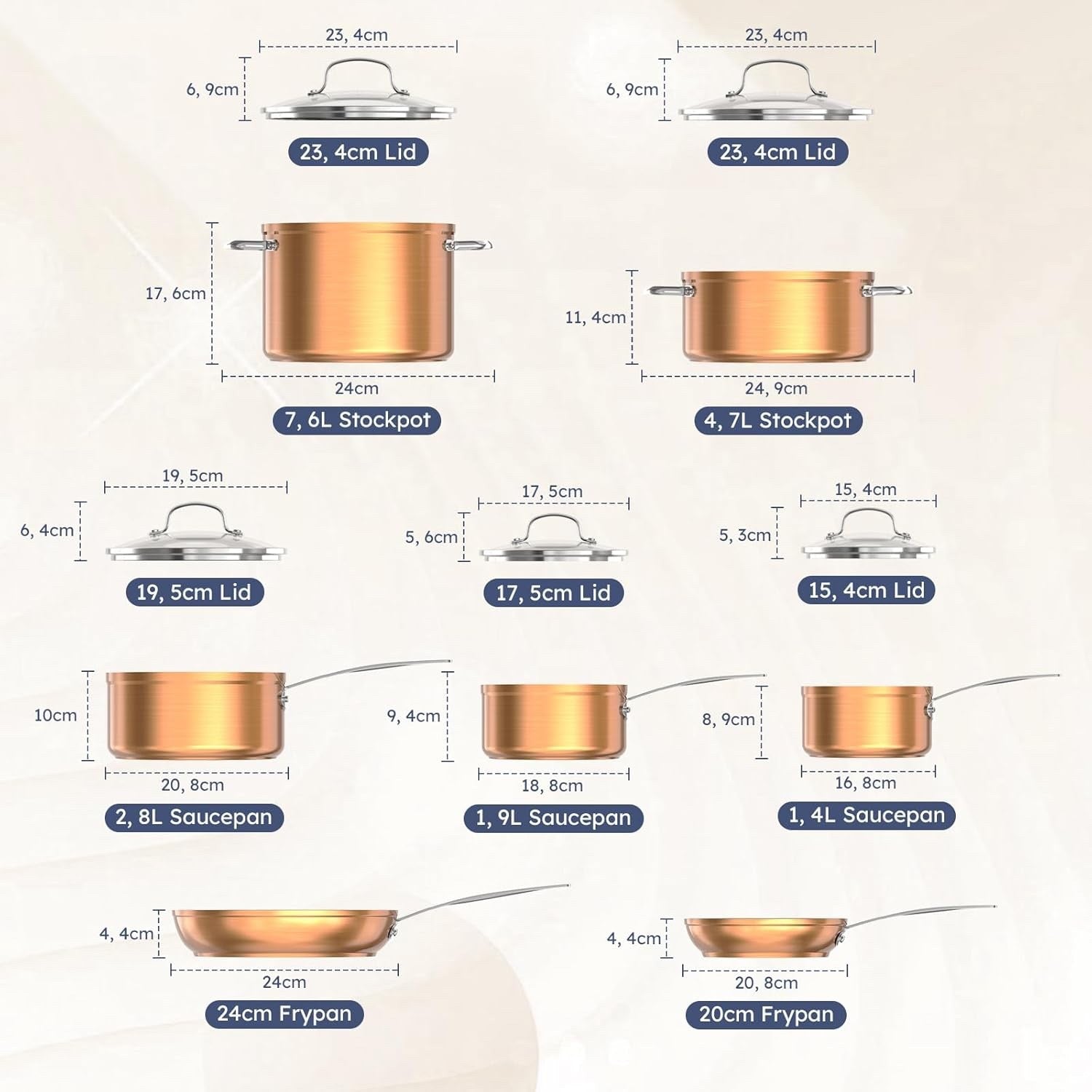 12pcs Induction Ready Non Stick Ceramic Cookware Set – Copper Pots & Pans