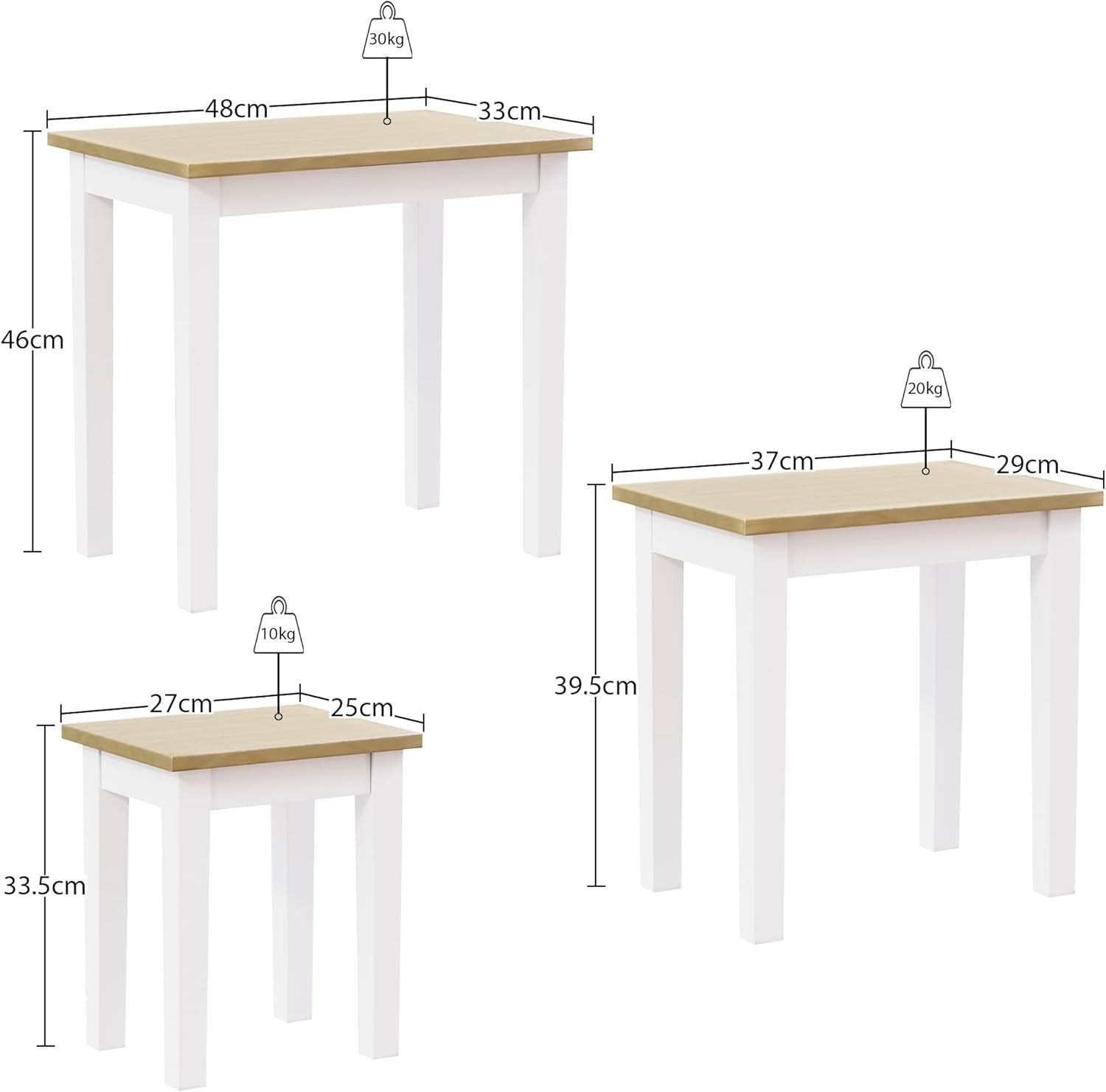 Space Saving Nesting End Tables Set of 3 Oak White Engineered Wood Coffee Sofa