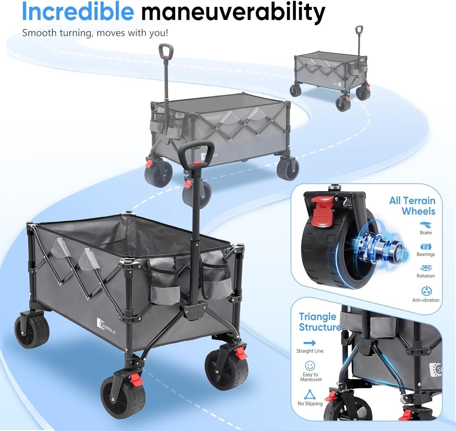 Heavy Duty Folding Camping Wagon 250L 440lbs All-Terrain Wheels Beach Cart