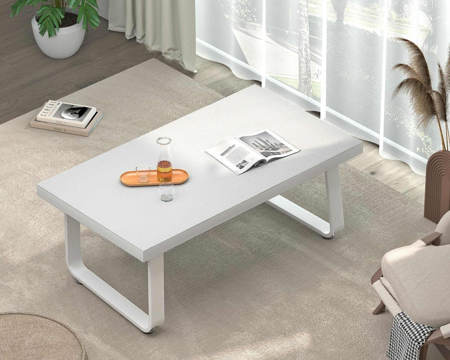 White Oak Coffee Table 100x55x46.5cm Modern Minimalist Metal Frame