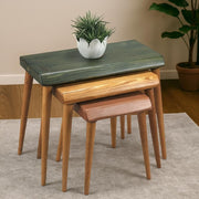 Nesting Coffee Side Tables Wood Modern Rustic Green Teak Copper 3kg