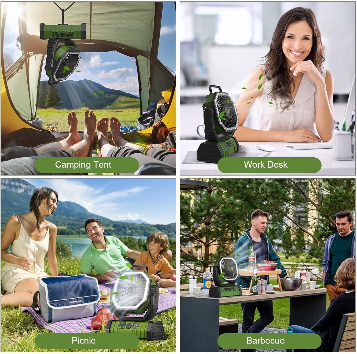 Rechargeable Camping Fan 20000mAh LED Light 4-Speed Portable Cooling USB Remote