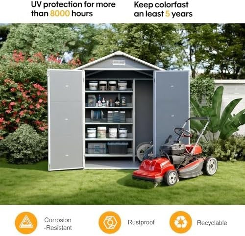Plastic Garden Storage Shed 6x4ft Waterproof Outdoor Tool Shed with Floor & Lock