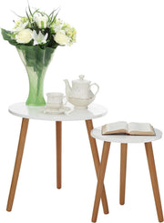 2x Modern Nesting Coffee Side Tables Round Wood White Set Home Living Room