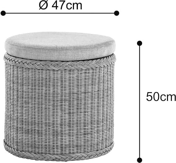 Round Rattan Laundry Basket Seat with Lid 47×47×50cm Multicolor Storage Chest