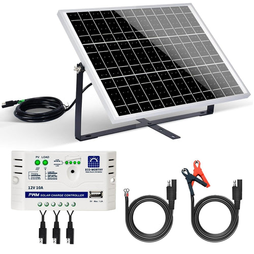 25W 12V Solar Panel Kit w 10A Controller Mount Brackets SAE
