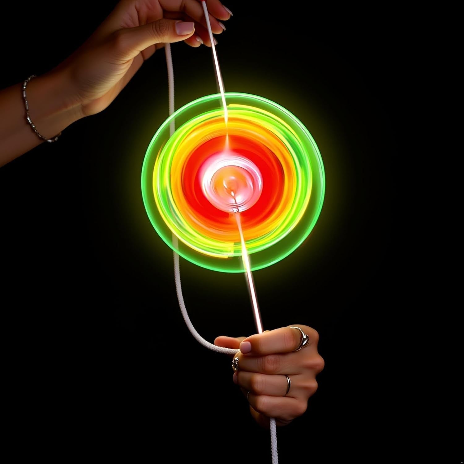 Rainbow Light Flywheel Spinner Pull Line Glow Fidget Stress Relief Toy