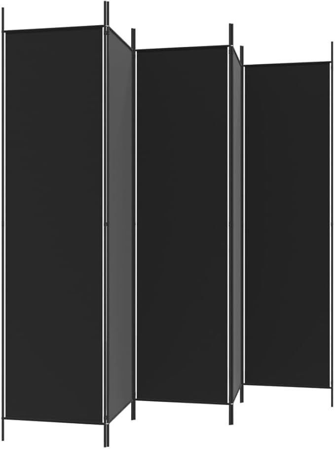 5 Panel Black Folding Room Divider 250x200cm Fabric Privacy Screen Partition