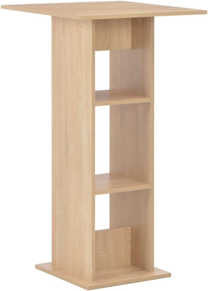 Modern Square Bar Table with Storage Shelves, Oak Effect, Compact Dining Stand
