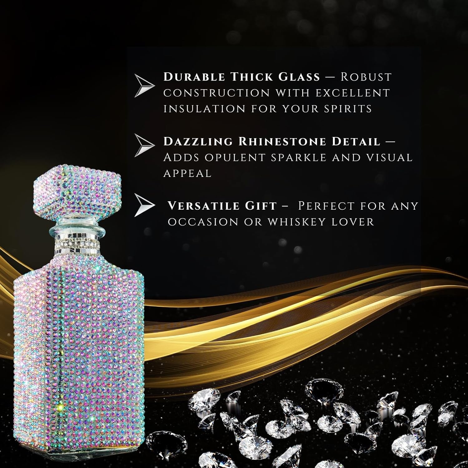Diamond Rhinestone Whiskey Decanter 730ml Luxury Bling Crystal Spirits Bottle