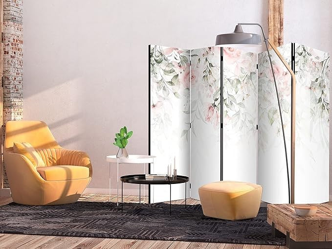 Rose Leaf 5 Panel Room Divider 225x172cm Double Sided Folding Screen