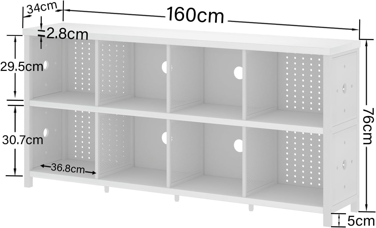 White Oak 8 Cube Wooden Bookcase Storage Cabinet Industrial Style 160x34x76cm