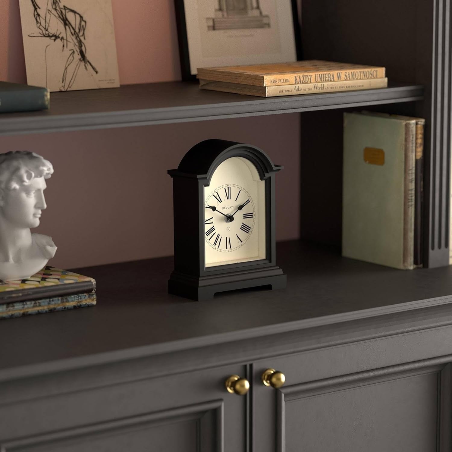 Mantel Clock Classic Arch Roman Numerals Silent Desk Shelf Black