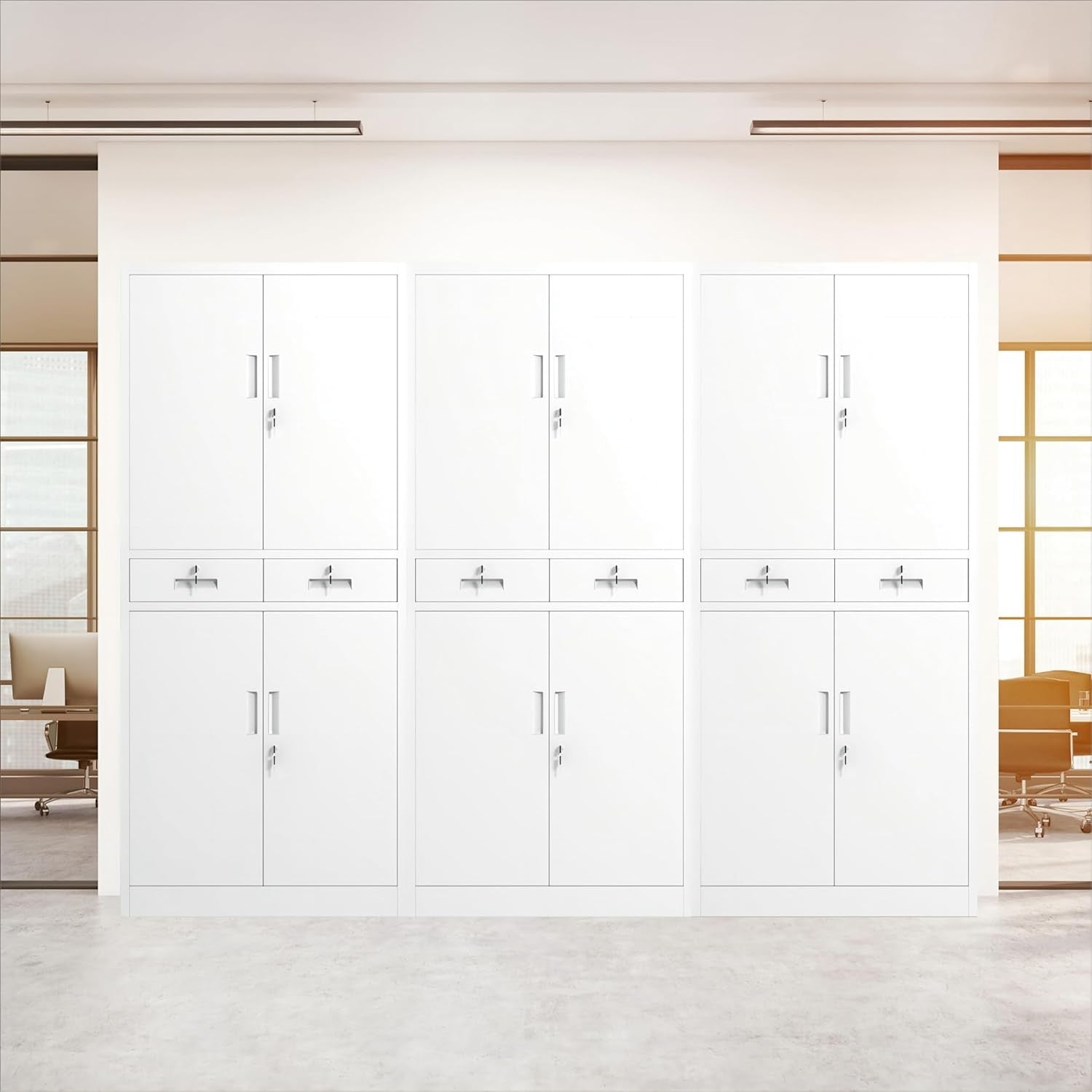 White Metal Storage Cupboard with Locks Drawers Adjustable Shelves 180cm