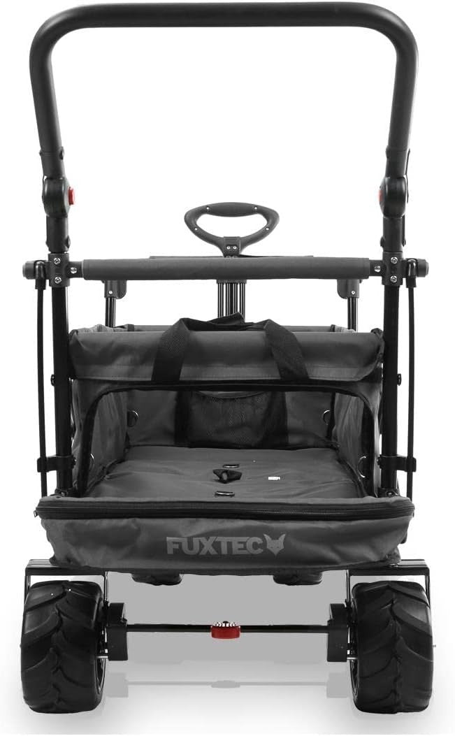 Grey Beach Wagon Foldable Cart w/ Roof Extra-Wide Wheels Push Handle & Brakes