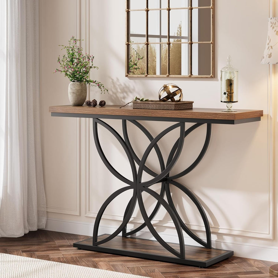 47" Industrial Console Table with Unique Butterfly Metal Base, Rustic