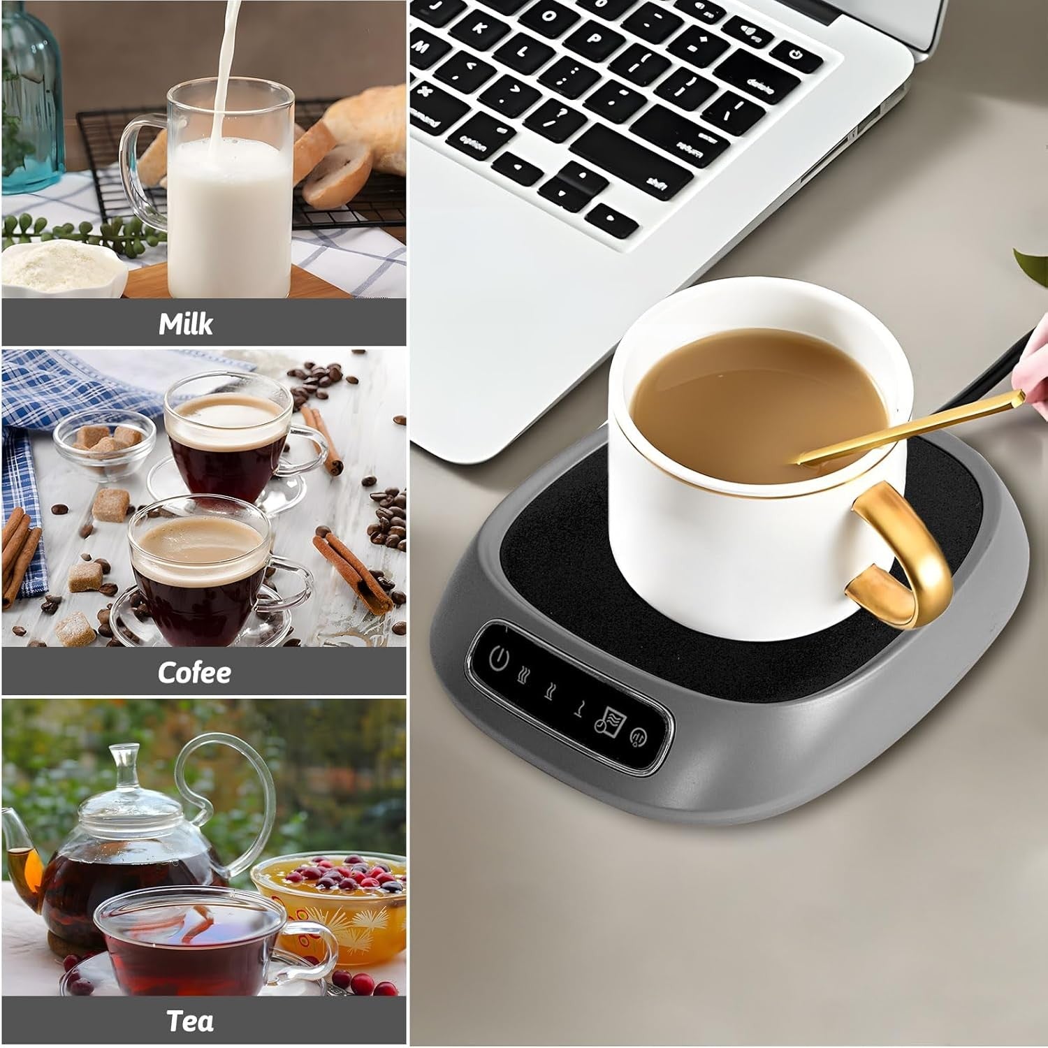 Grey Smart Coffee Mug Warmer 3 Temp 85°C USB Desk Heater