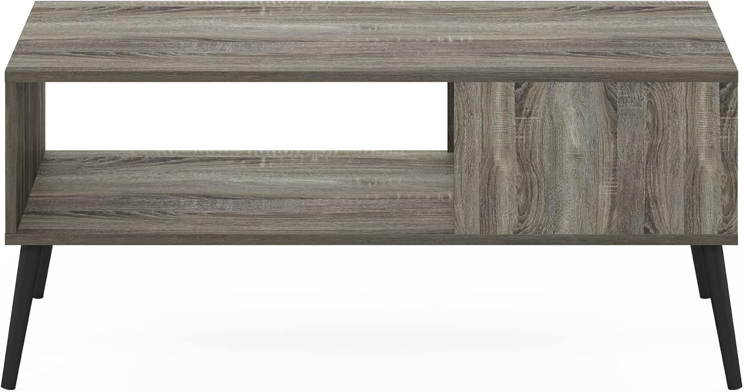 Mid Century Coffee Table with Wood Legs & 3 Open Shelves – 100x50cm Storage