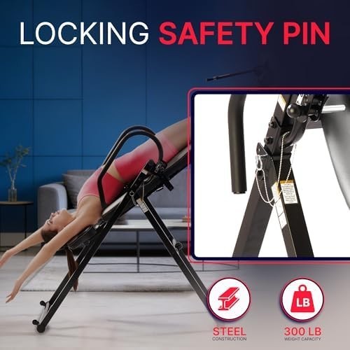 Deluxe Inversion Table Adjustable Lumbar Pad Back Pain Relief 300lb