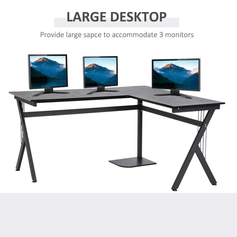 Black L-Shaped Corner Desk with CPU Stand – Gaming & Home Office Workstation