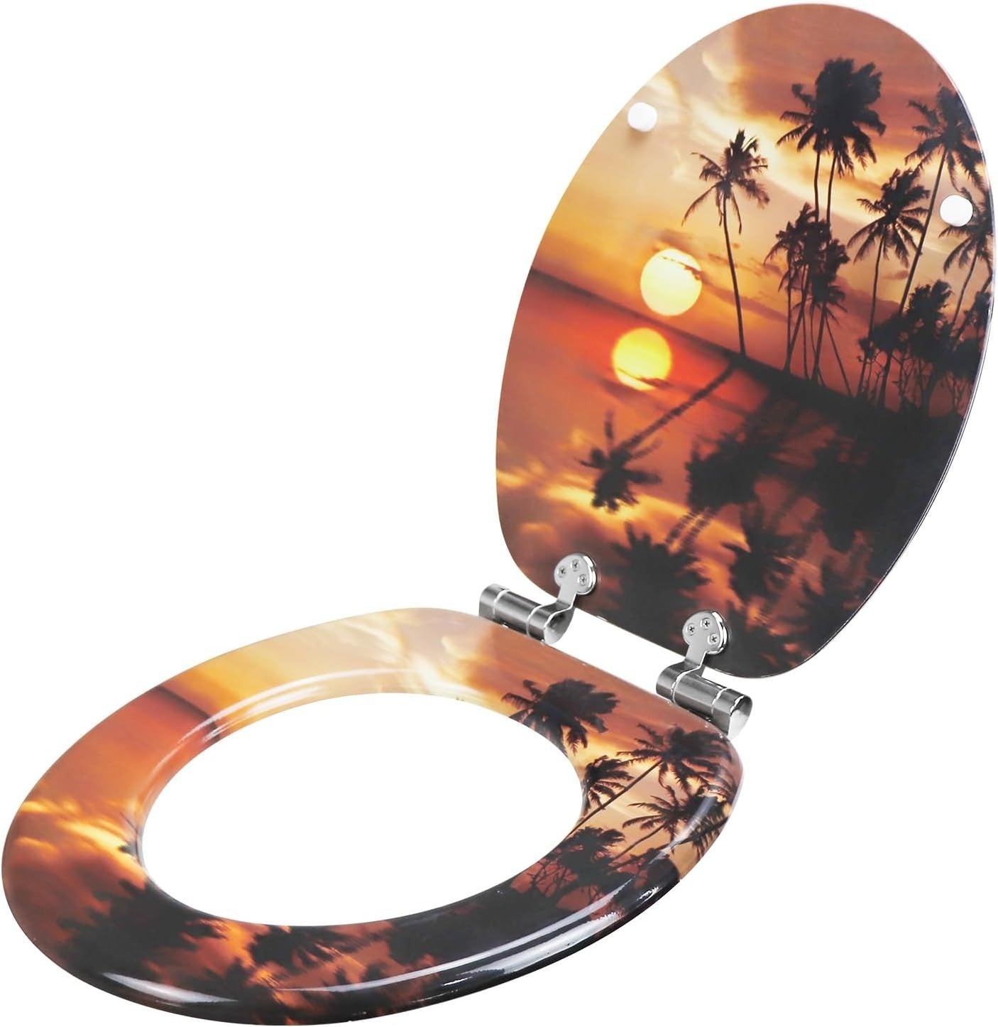 Soft Close Toilet Seat MDF Durable O Shape 43.5x37.5cm Patterned