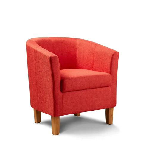 Orange Fabric Tub Chair Armchair with Wood Legs Lounge Bedroom Seat